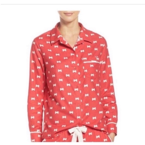 kate spade Other - Kate Spade pajama top red white button front bows flannel pocket